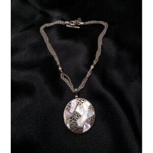 Rare Find LOIS HILL Sterling Silver & Mother Of Pearl Pendant Necklace